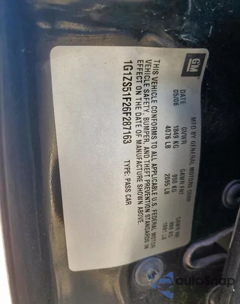 2006 Chevrolet Malibu Ls z USA, uszkodzony, nr VIN 1G1ZS51F26F287163